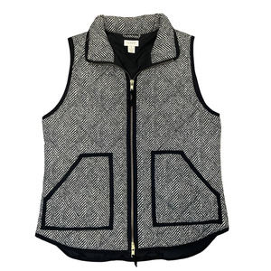 J. Crew Herringbone Puffer Vest Women's Size S Down Filled Beige Black Quilted